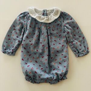 Janie and Jack 12-18 Months Baby Girl Blue Floral Long Sleeve Romper